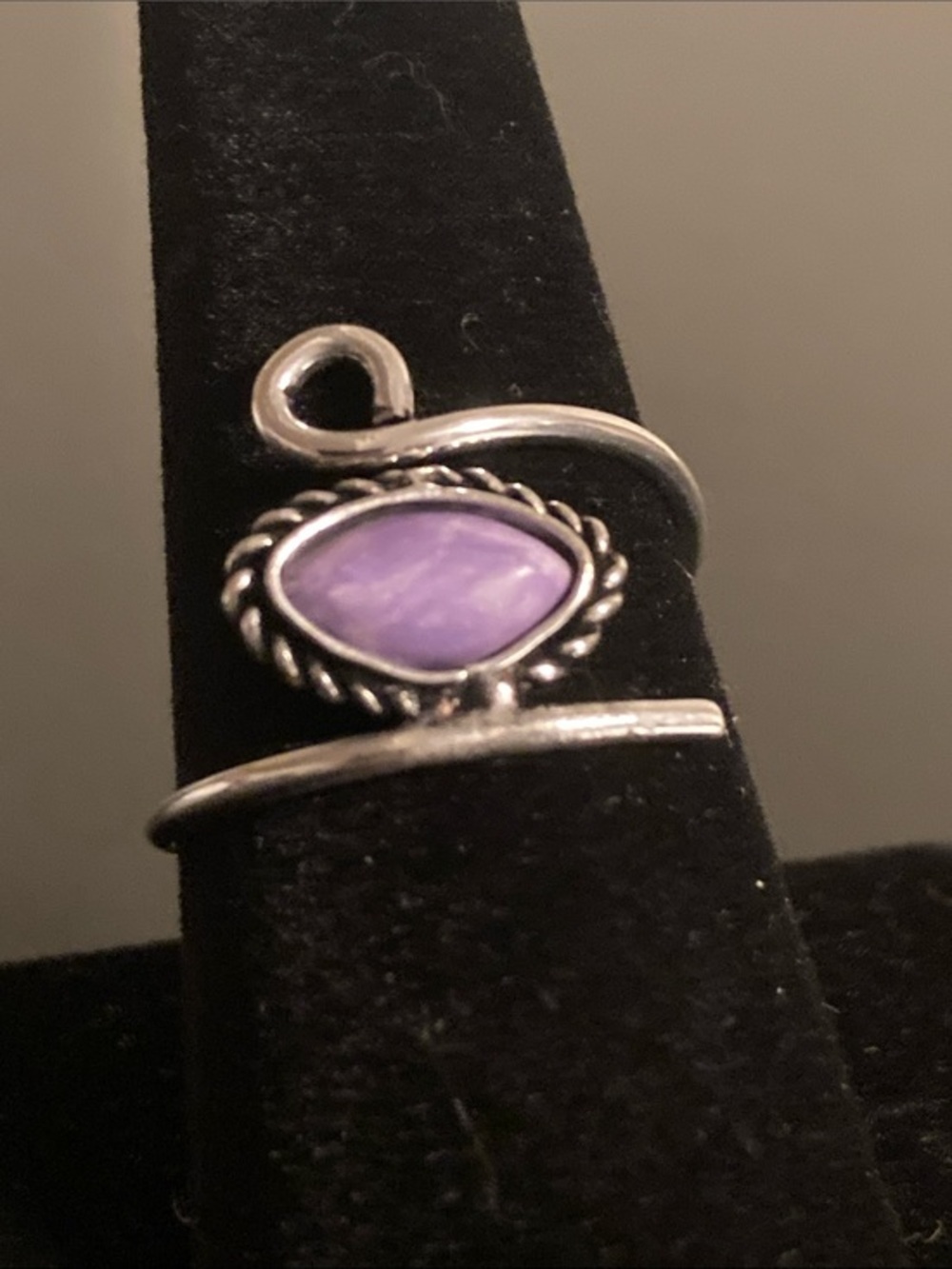 Silver-Tone Ring with Purple Marquise Stone size 9 but adjustable